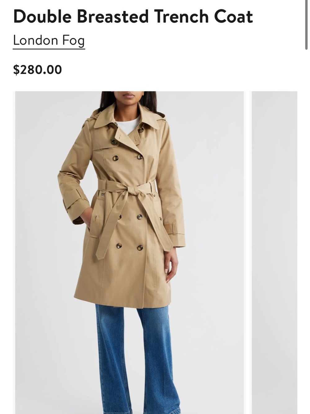 London Fog Khaki Double-Breasted Trench Coat with Belt